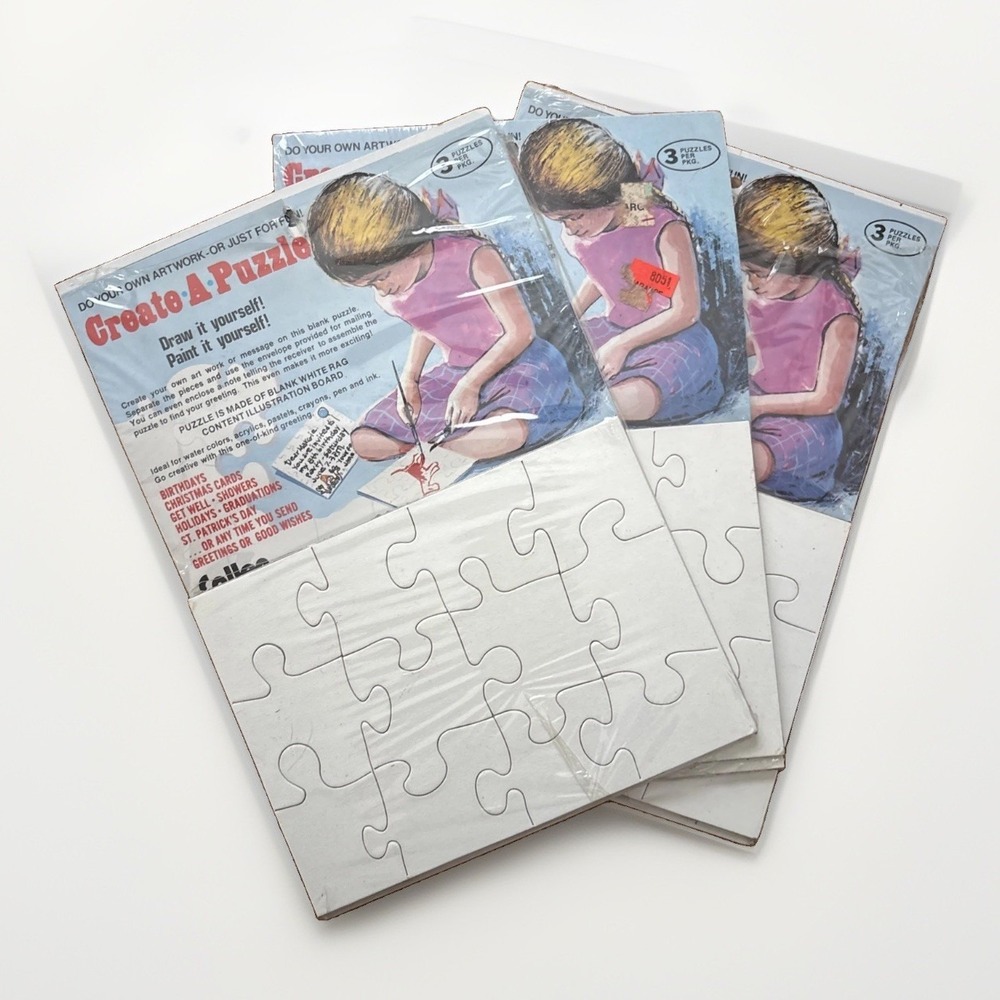 Create-A-Puzzle Vintage 3 Packages / 3 Puzzles Each / 9 Total Draw Paint Ink NWT